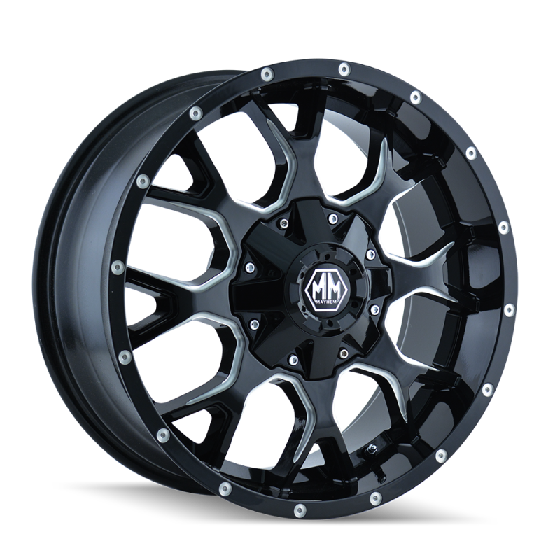 Mayhem 8015-2952M 8015 Warrior 20x9 / 5x127 BP / 0mm Offset / 87mm Hub Black w/ Milled Spokes Wheel
