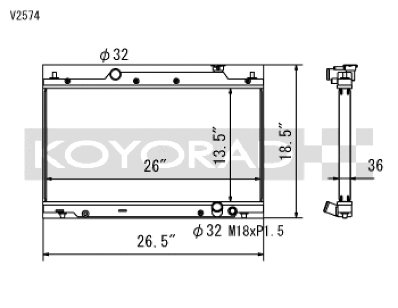 Koyo V2574 02-05 Honda Civic Si 2.0L EP3 (MT) Radiator