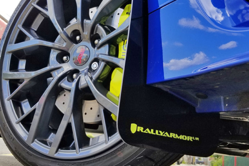 Rally Armor MF32-UR-BLK/CGN 15-21 Subaru WRX/STI (Sedan ONLY) Black UR Mud Flap w/ Green Logo