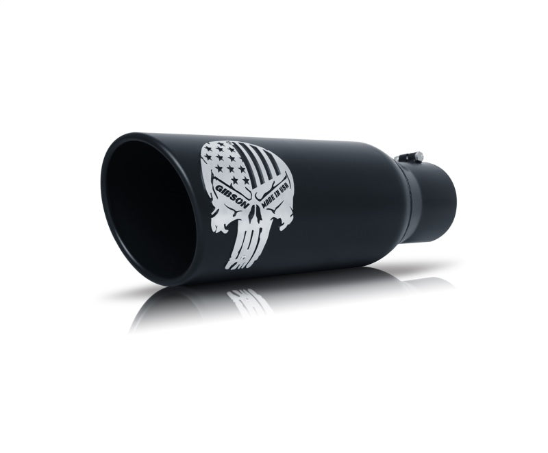 Gibson 76-1003 Patriot Skull Rolled Edge Angle-Cut Tip- 5in OD/2.25-2.5in Inlet/12in Length - Black Ceramic
