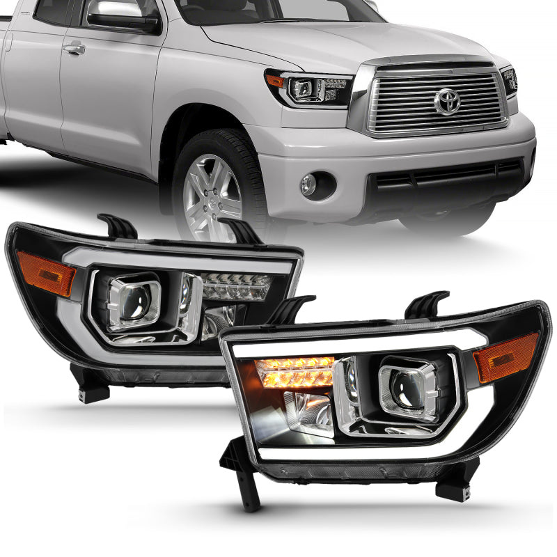 ANZO 111447 2007-2014 Toyota Tundra Projector Light Bar H.L Black Amber(Led High Beam) (Halogen Version)