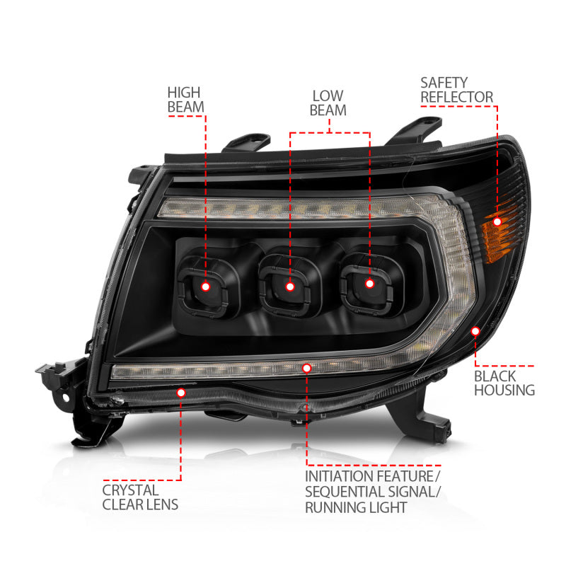 ANZO 111640A 05-11 Toyota Tacoma Full LED Projector Headlights White DRL/Init/SeqSig Black - Pair
