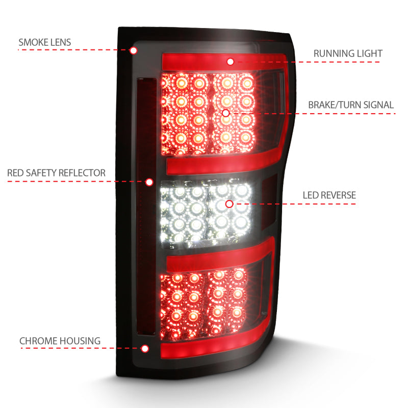 ANZO 311315 2018-2019 Ford F-150 LED Taillight Smoke (Red Light Bar) (w/ Sequential)