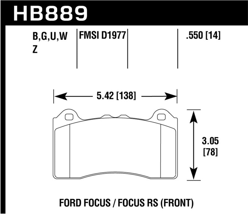 Hawk Performance HB889W.550 Hawk 2017 Ford Focus DTC-30 Race Front Brake Pads
