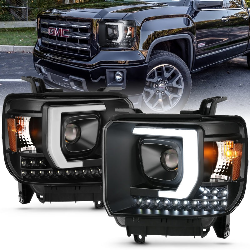 ANZO 111450 2014-2015 GMC Sierra 1500HD Projector Plank Style Headlight Black W/ Drl