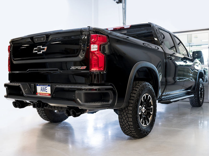 AWE Tuning 3015-43284 22-23 GMC Sierra 1500 AT4X 6.2L 0FG Catback Split Dual (Flat Bumper) - Diamond Black Tips