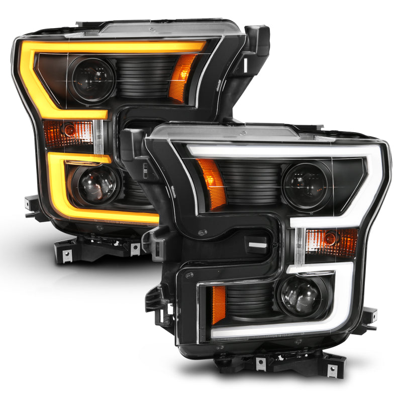 ANZO 111357 2015-2017 Ford F-150 Projector Headlights w/ Plank Style Switchback Black w/ Amber