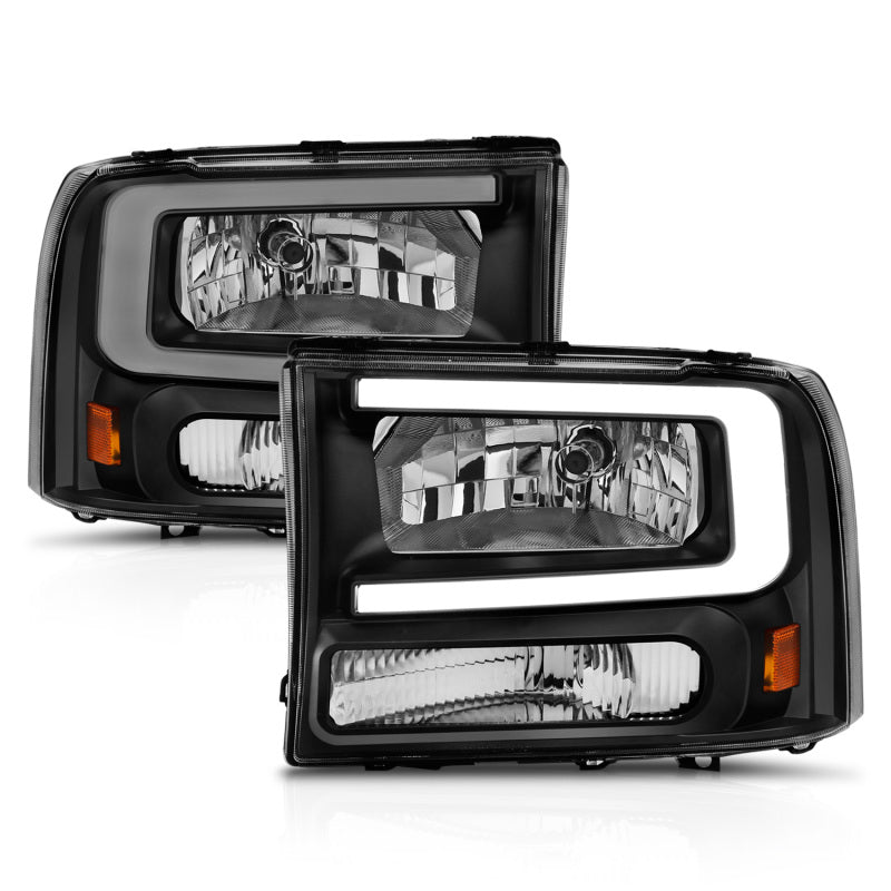 ANZO 111549 99-04 Ford F250/F350/F450/Excursion (excl. 99) Crystal Headlights - w/ Light Bar Black Housing