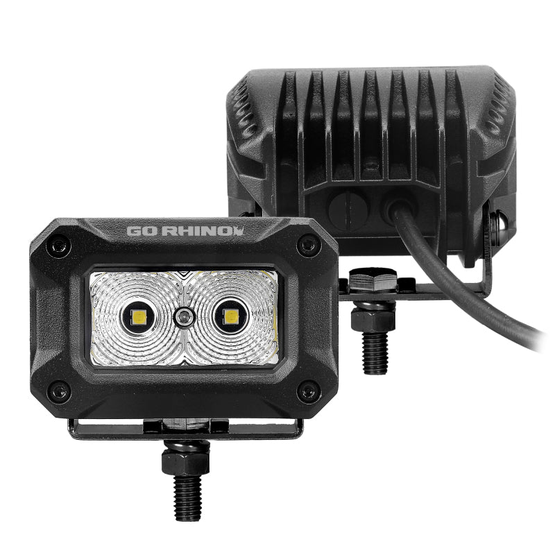 Go Rhino 751003023FBS Xplor Bright Series Rectangle LED Flood Light Kit (Surface/Thread Std Mnt) 3x2 - Blk (Pair)