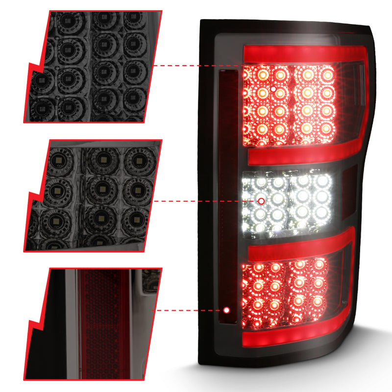 ANZO 311315 2018-2019 Ford F-150 LED Taillight Smoke (Red Light Bar) (w/ Sequential)