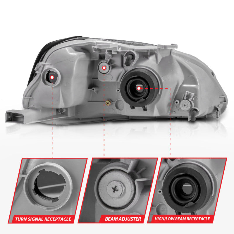 ANZO 121070 1999-2000 Honda Civic Crystal Headlights Black