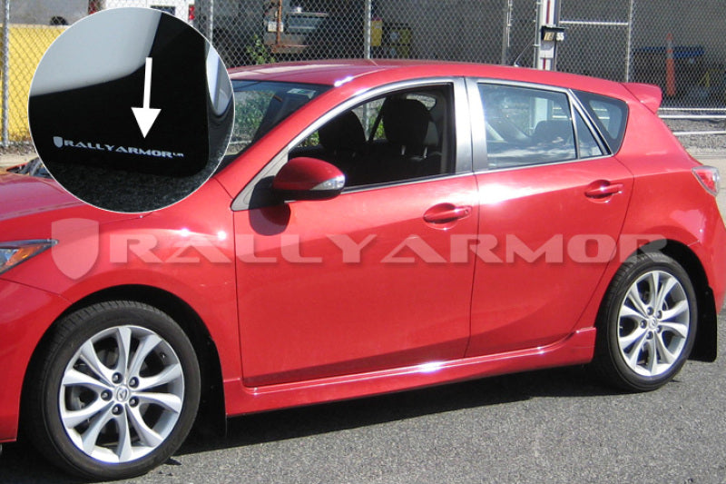 Rally Armor MF17-UR-BLK/WH 10-13 Mazda3/Speed3 (Hatch/Sedan) Black UR Mud Flap w/White Logo