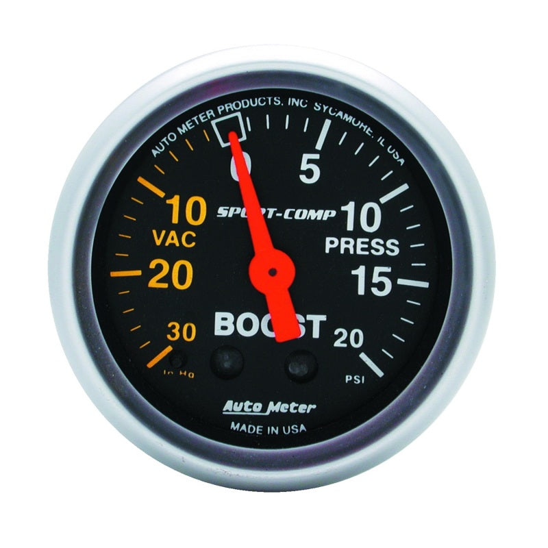 AutoMeter 3301 Autometer Sport-Comp 52mm 20 PSI Mechanical Boost Gauge