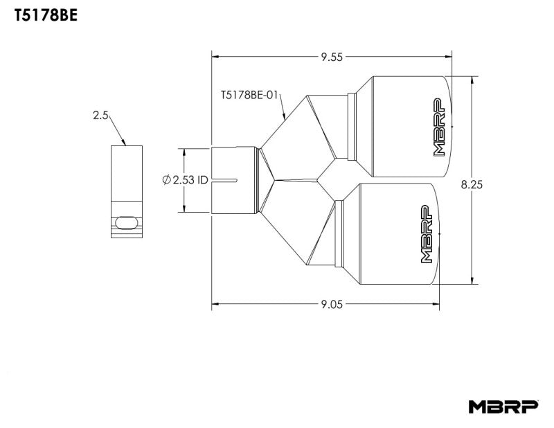 MBRP T5178BE Burnt End Tip 2.5 ID Dual 4 OD Out 9.5 length Single wall 304 Stainless Steel Driver Side