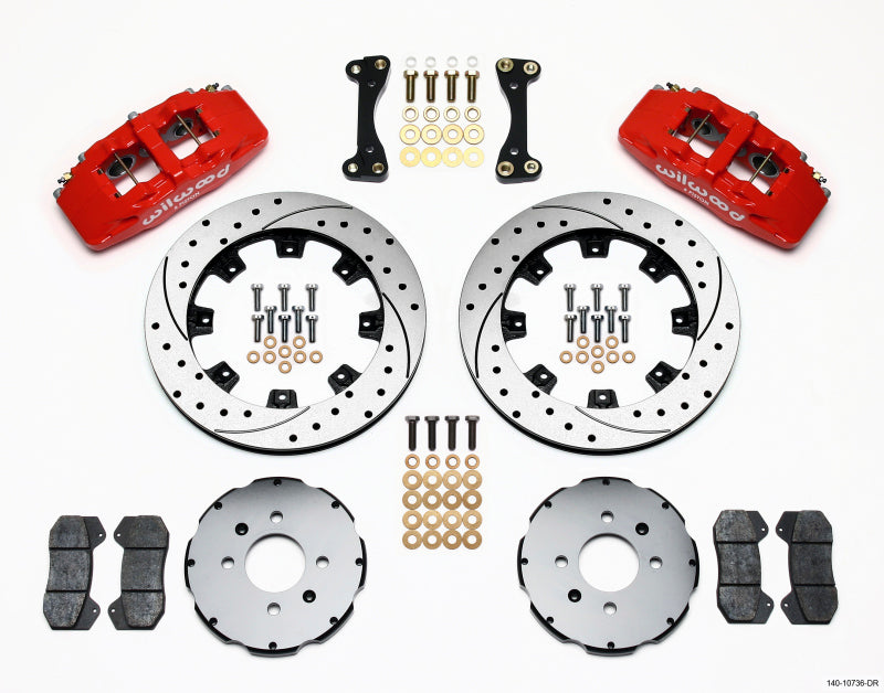 Wilwood 140-10736-DR Dynapro 6 Front Hat Kit 12.19in Drilled Red 90-99 Civic w/240 mm Disc