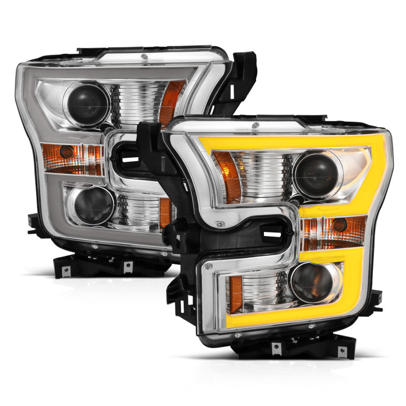 ANZO 111358 2015-2017 Ford F-150 Projector Headlights w/ Plank Style Switchback Chrome w/ Amber