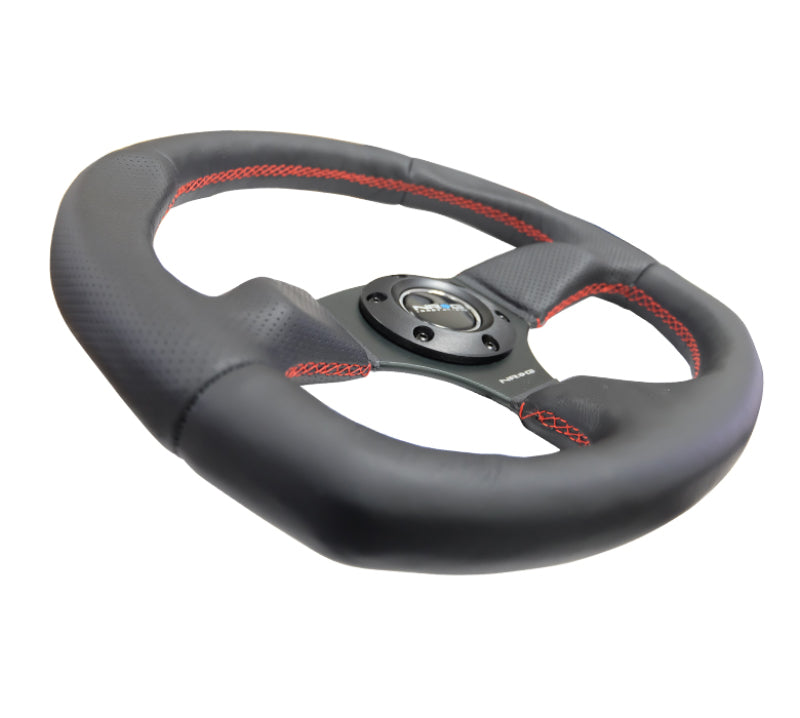 NRG RST-009R-RS Reinforced Steering Wheel (320mm Horizontal / 330mm Vertical) Leather w/Red Stitching