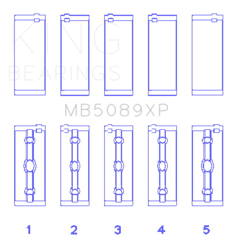 King Engine Bearings MB5089XP Toyota 1RZ/2RZ/3RZ Crankshaft Main Bearing Set (Set of 5)