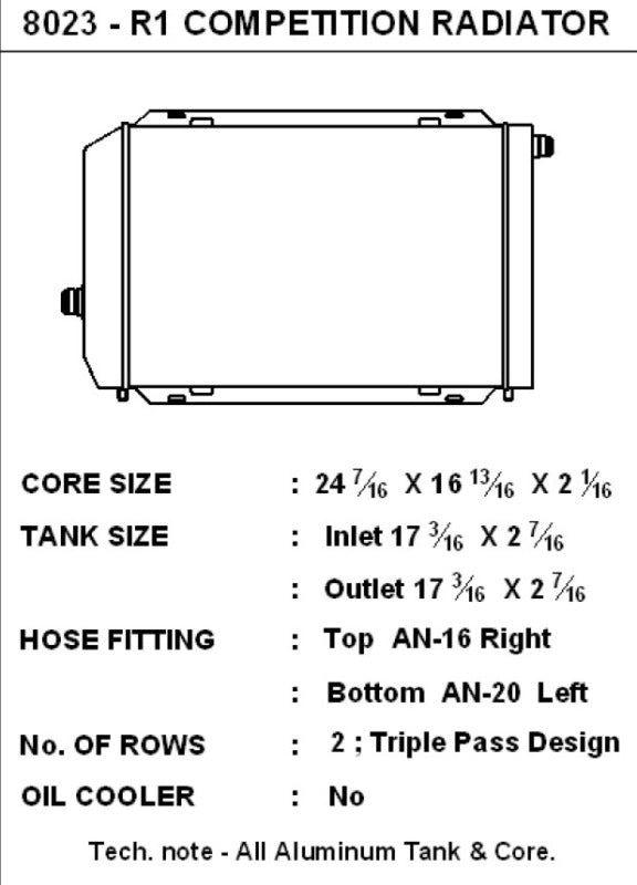 CSF 8023 Universal Triple Pass Dual Core Radiator w/AN Fittings