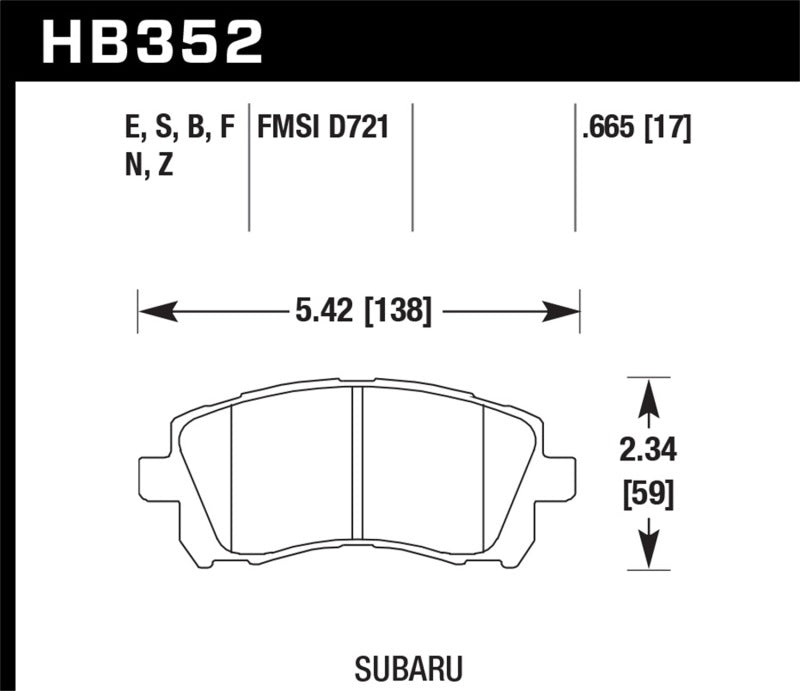 Hawk Performance HB352Z.665 Hawk 02-03 WRX / 98-01 Impreza / 97-02 Legacy 2.5L / 98-02 Forester 2.5L D721 Performance Ceramic St