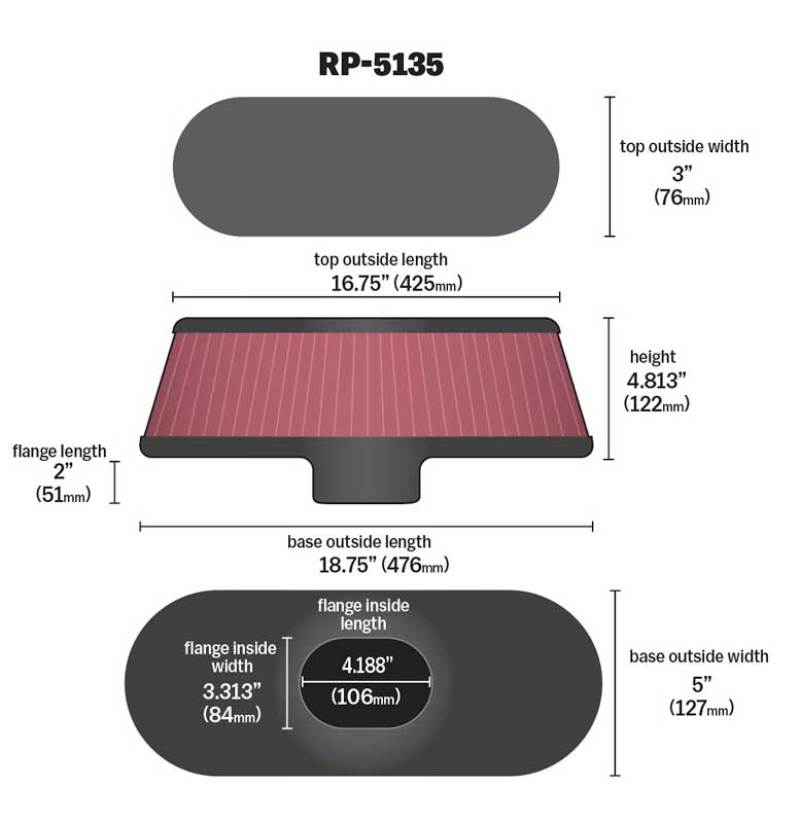 K&N Engineering RP-5135 K&N Air Filter with Carbon Fiber Top and Base