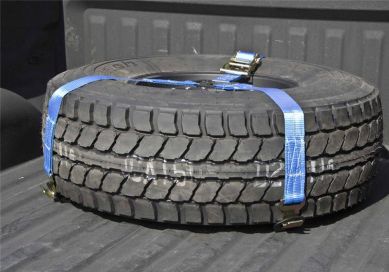 N-Fab BM1TSBL Bed Mounted Rapid Tire Strap Universal - Gloss Black - Blue Strap