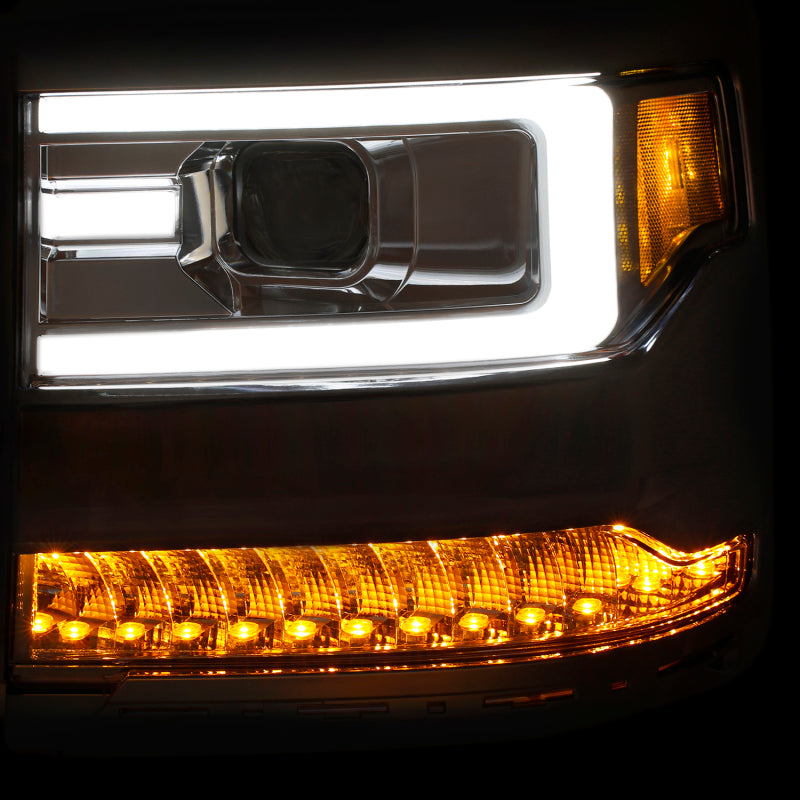 ANZO 111374 16-17 Chevy Silverado 1500 Projector Headlights Plank Style Design Chrome w/ Amber