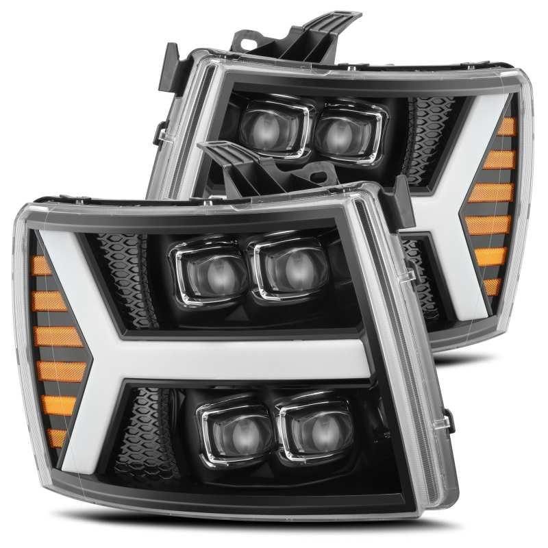 AlphaRex 880208 07-13 Chevy 1500HD(NewBody) NOVA LED Proj Headlight Plank Sty Glos Blk w/Activ Lite/Seq Sig