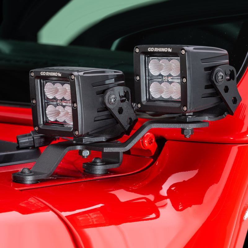 Go Rhino 730231T 18-20 Jeep Wrangler JL/JLU/Gladiator JT Light Mount - Two 3in Cubes Offset