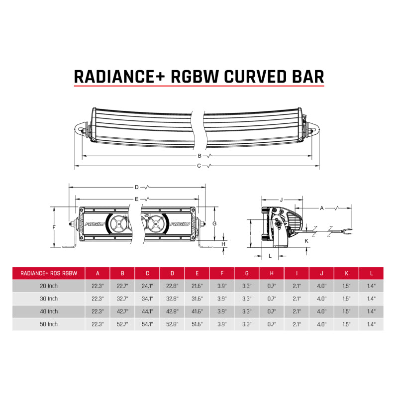 Rigid Industries 320053 Radiance+ Curved 20in. RGBW Light Bar
