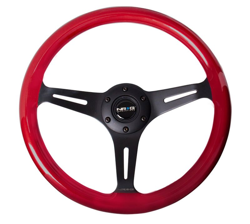 NRG ST-015BK-RD Classic Wood Grain Steering Wheel (350mm) Red Pearl/Flake Paint w/Black 3-Spoke Center