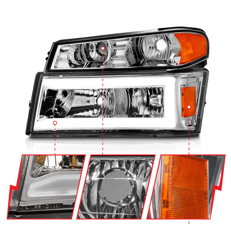 ANZO 111559 04-12 GM Colorado/Canyon/I-Series Crystal Headlights - w/ Light Bar Chrome Housing 4pcs