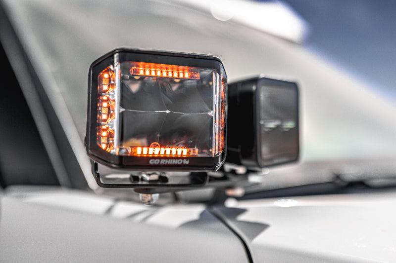 Go Rhino 750700322SCS Xplor Blackout Combo Series Cube Sideline LED Spot Lights w/ Amber 4x3 - Blk (Pair)