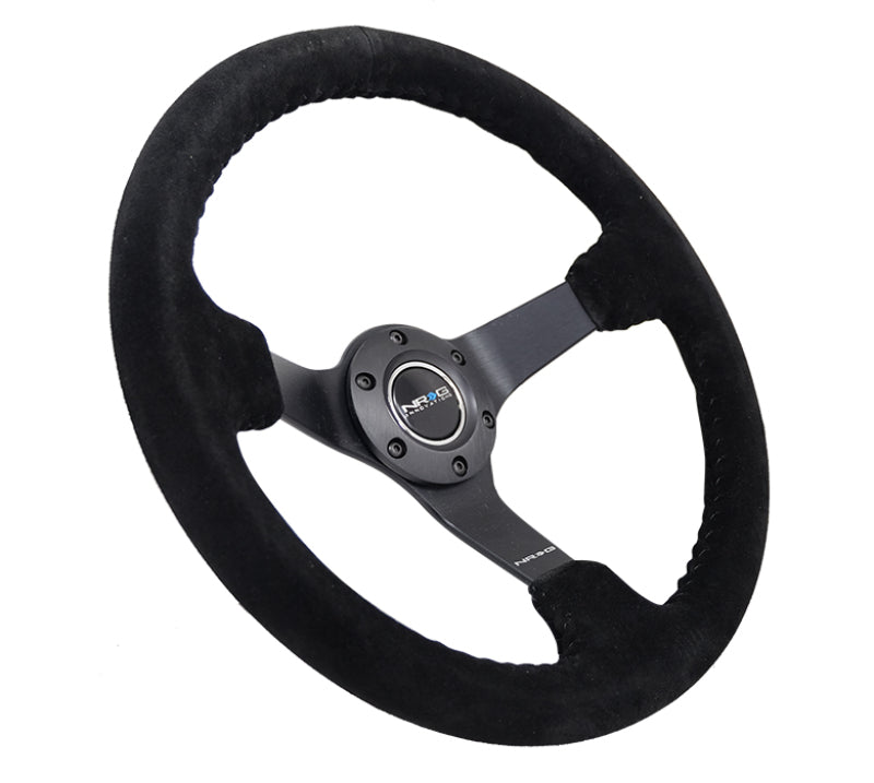 NRG RST-036MB-S-BK Reinforced Steering Wheel (350mm / 3in. Deep) Blk Suede/Blk Bball Stitch w/5mm Matte Black Spoke