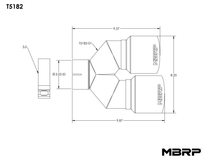 MBRP T5182 3in ID / Dual 4in OD Out Staggered L 9.87in / R 9.37in Single Wall T304 SS Univ Exhaust Tip