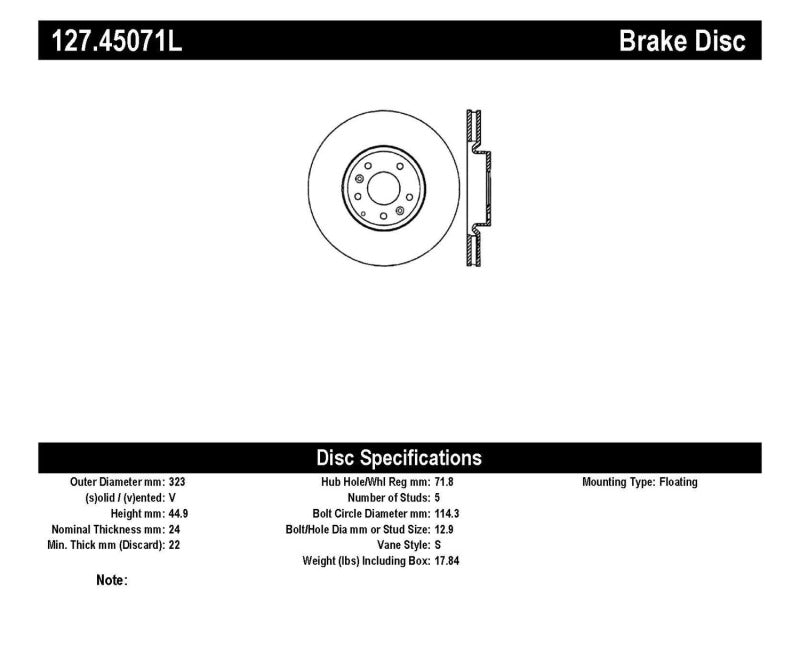 Stoptech 127.45071L StopTech 04-09 Mazda RX-8 Slotted & Drilled Left Front Rotor