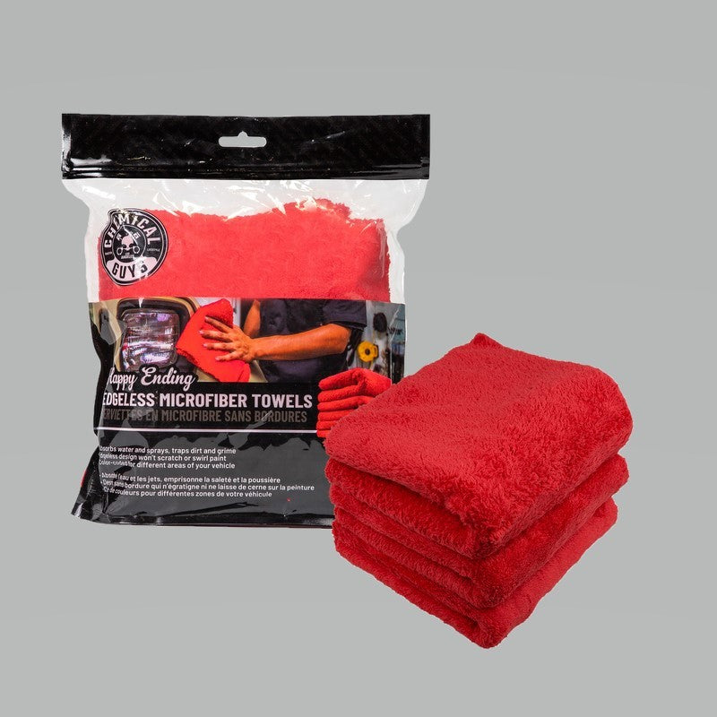 Chemical Guys MIC34103 Happy Ending Ultra Edgeless Microfiber Towel - 16in x 16in - Red - 3 Pack