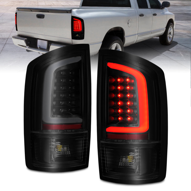 ANZO 311369 2002-2006 Dodge RAM 1500 LED Tail Lights w/ Light Bar Black Housing Smoke Lens