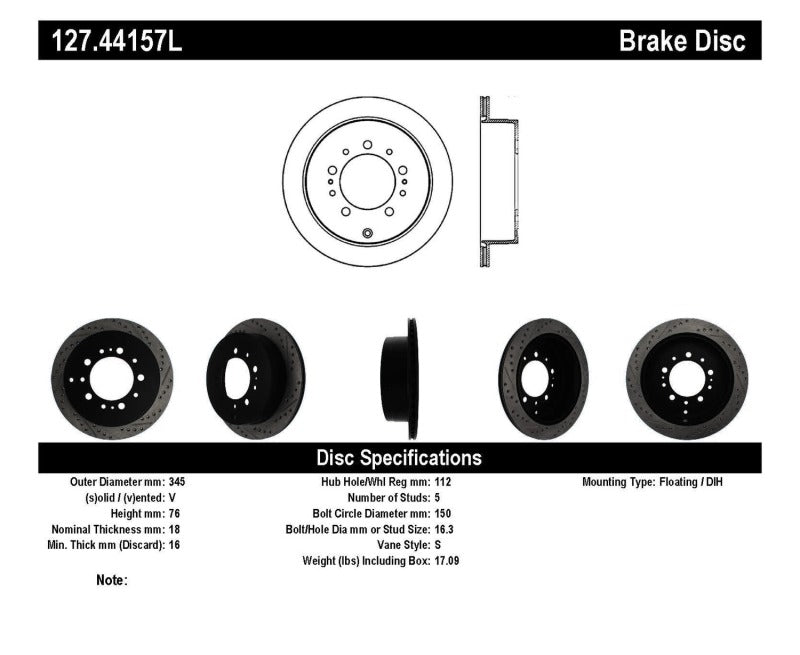 Stoptech 127.44157L StopTech Slotted & Drilled Sport Brake Rotor