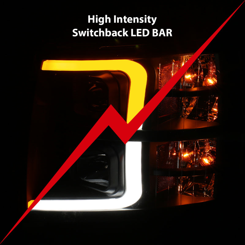 ANZO 111410 07-13 Chevrolet Silverado 1500 Plank Style Projector Headlights Black w/ Amber