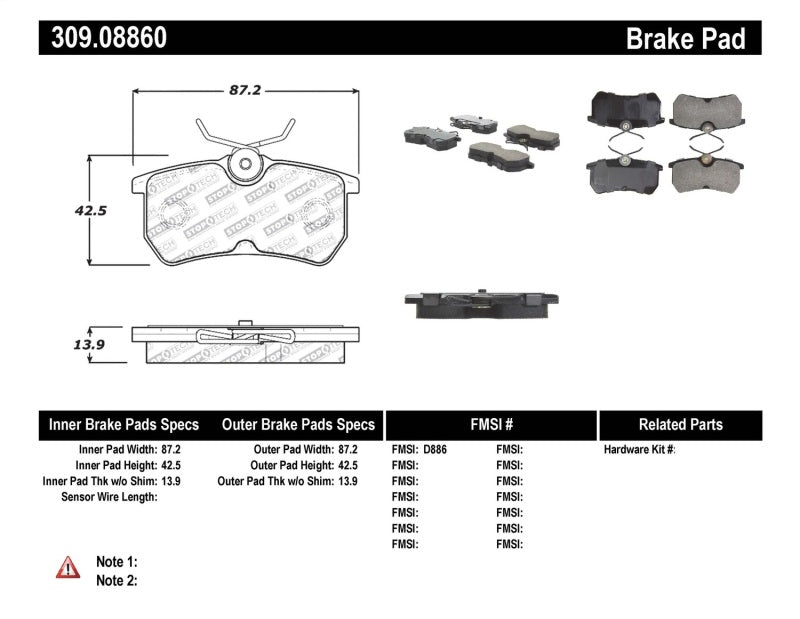 Stoptech 309.08860 StopTech Performance Brake Pads
