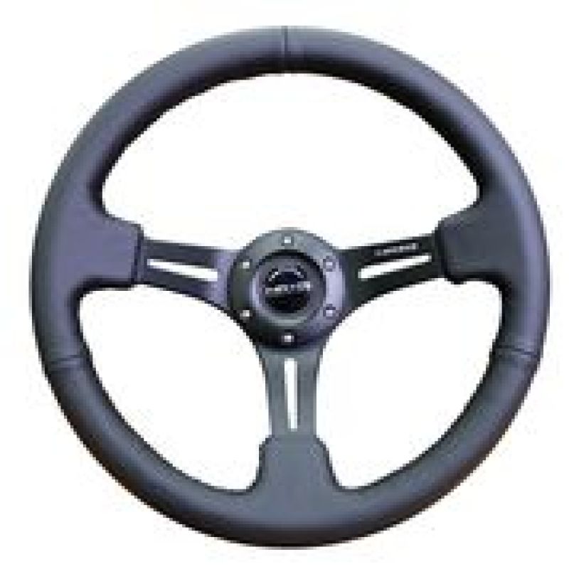 NRG RST-018R Reinforced Steering Wheel (350mm / 3in. Deep) Black Leather w/ Black Stitching