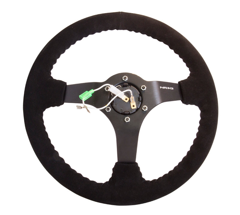 NRG RST-036MB-S Reinforced Steering Wheel (350mm / 3in. Deep) Blk Suede w/Blk BBall Stitch (Odi Bakchis Edition)