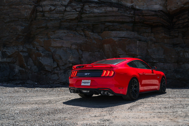 MBRP S72053CF 18-22 Ford Mustang GT 5L T304 SS 3in Cat-Back Dual Rear w/4in Quad Carbon Fiber Tips (Street)