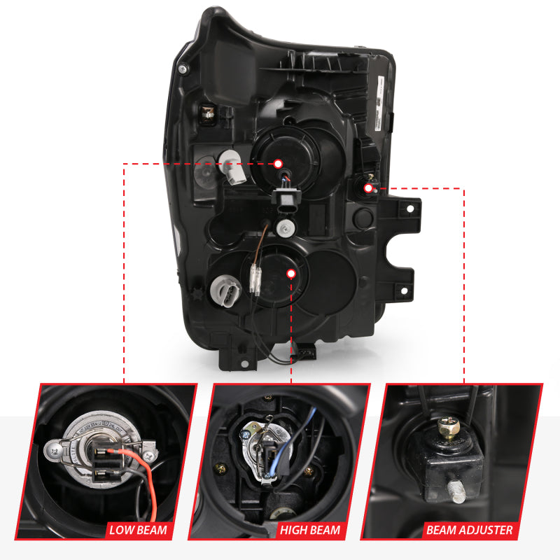ANZO 111406 2011-2016 Ford F250 Projector Headlights w/ Plank Style Switchback Black w/ Amber