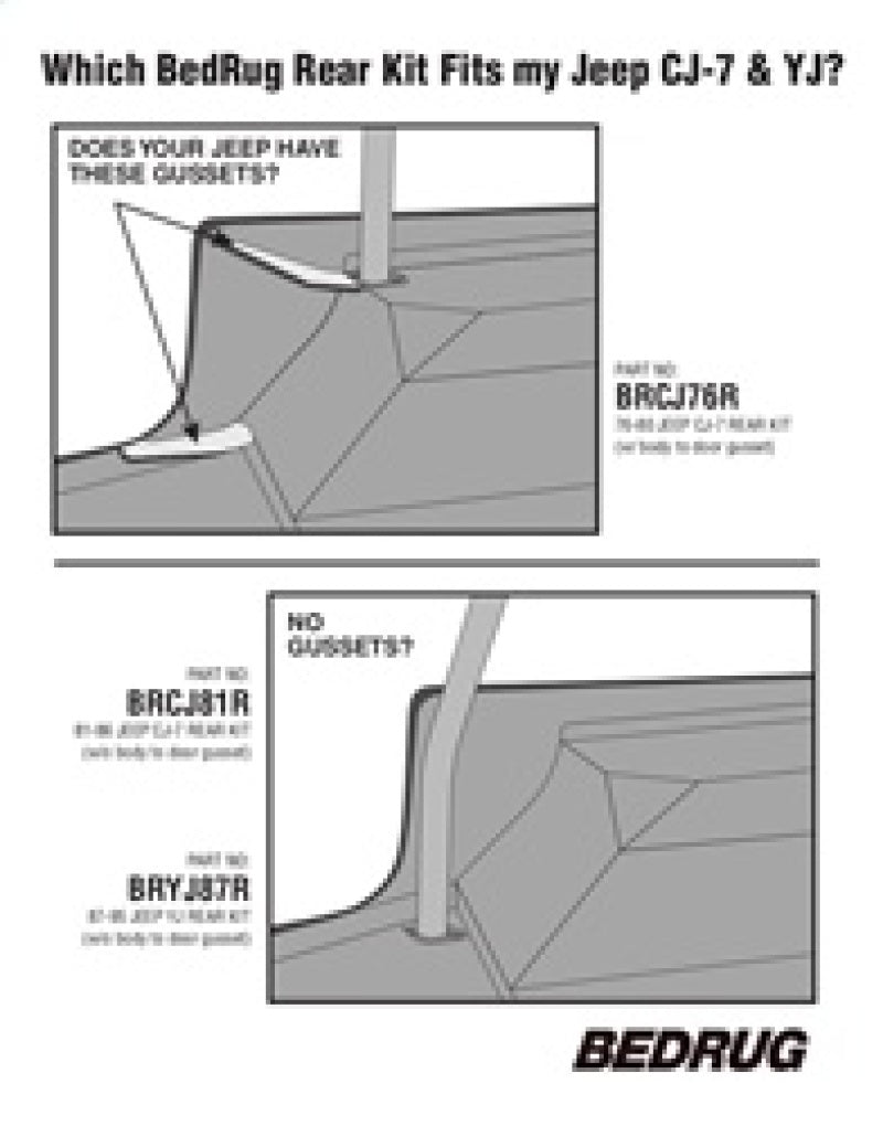 BedRug BRYJ87R 87-95 Jeep YJ Rear Kit 4pc Cargo Kit (Incl Tailgate & Cargo Liner)