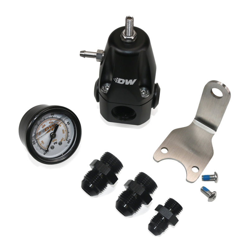 DeatschWerks 6-1000-FRB-86 DWR1000 AFPR + Pressure Gauge + 8AN & 6AN Fittings - Anodized Black