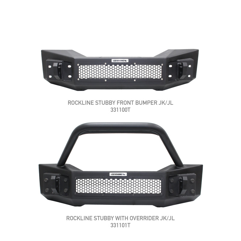 Go Rhino 331101T 07-20 Jeep Wrangler JL/JLU/JK/JKU/Gladiator JT Rockline Front Stubby Bumper w/ Overrider