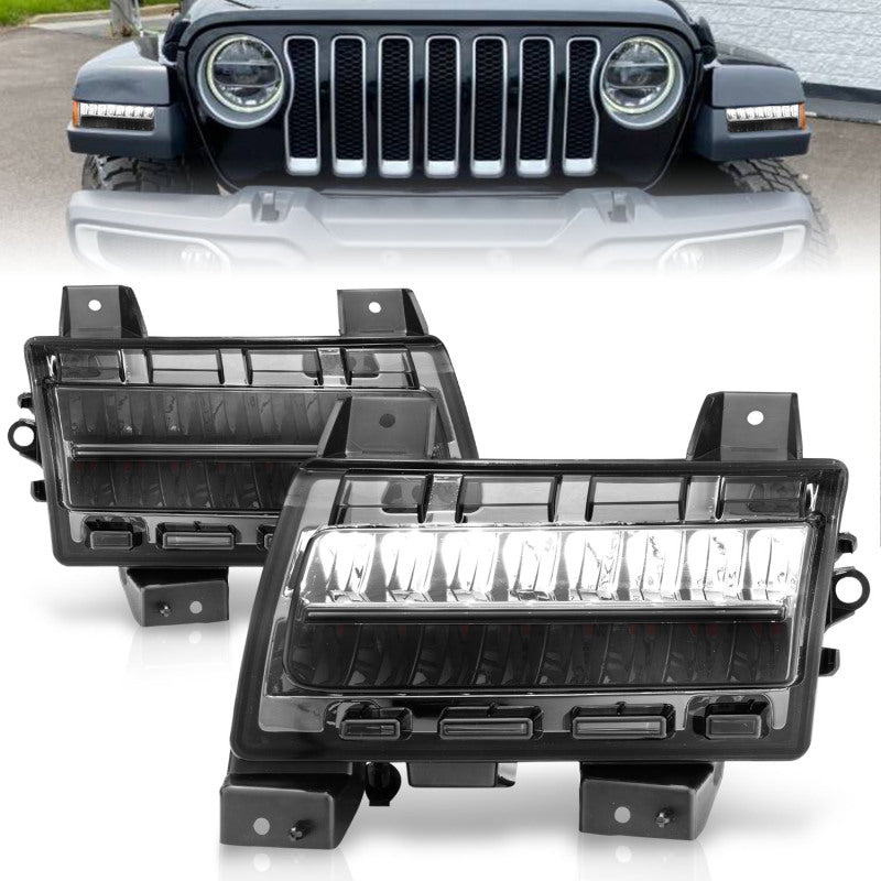 ANZO 511085 2018-2021 Jeep Wrangler LED Side Markers Chrome Housing Smoke Lens w/ Seq. Signal Sport Bulb