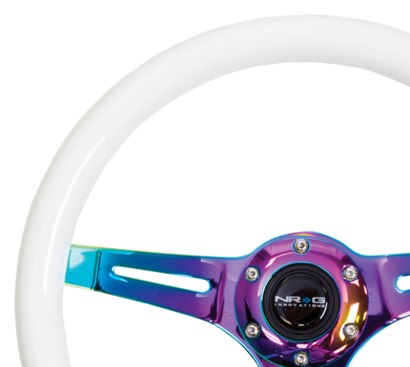 NRG ST-015MC-GL Classic Wood Grain Steering Wheel (350mm) Glow-N-The-Dark Green Grip w/Neochrome 3-Spoke Center